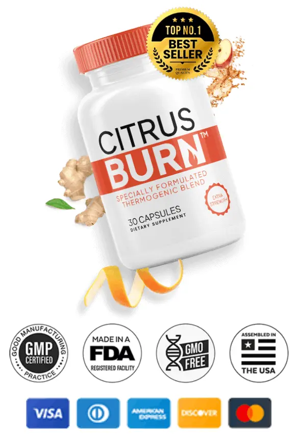 Citrus Burn hero bottle plus credit cards and certifications